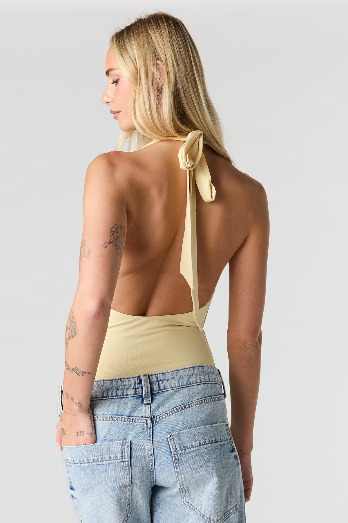 Alt View 2. Contour Cowl Halter Bodysuit - Yellow