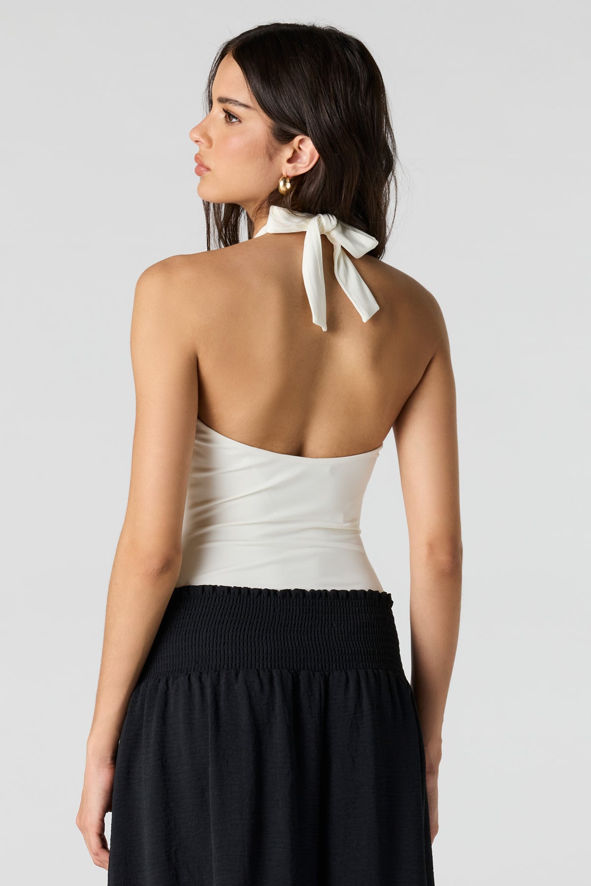Alt View 2. Cut-Out Halter Bodysuit - White