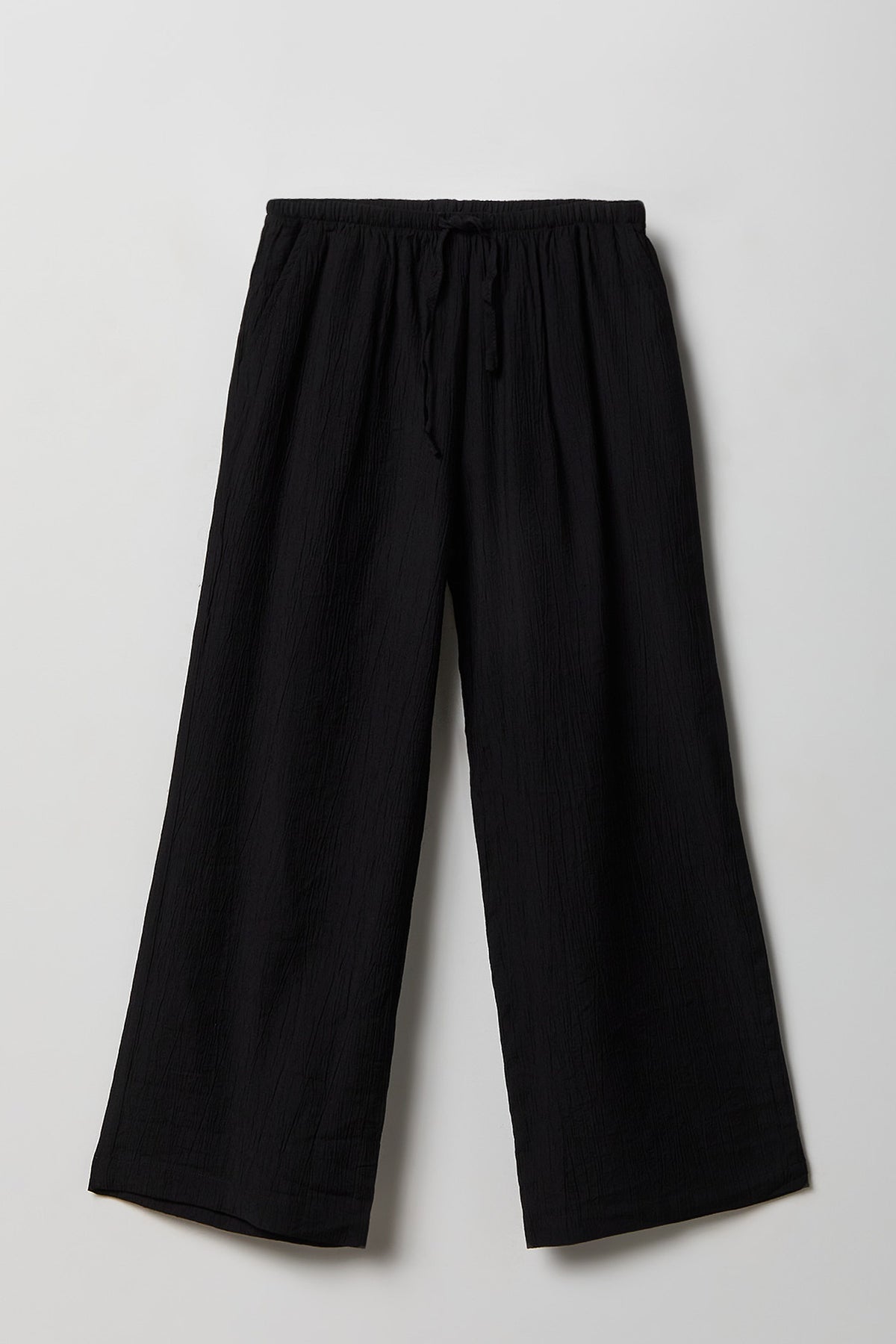 Textured Flowy Wide Leg Pant - Black