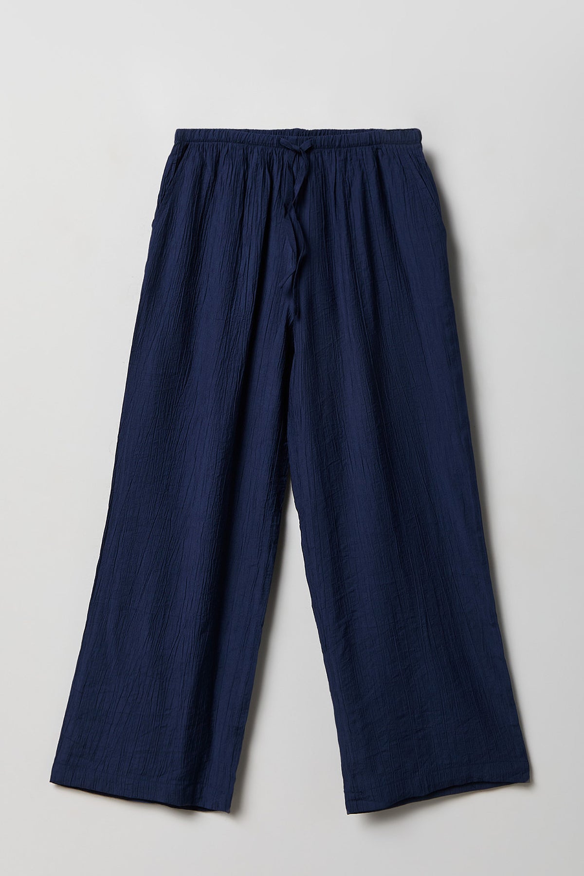 Textured Flowy Wide Leg Pant - Navy