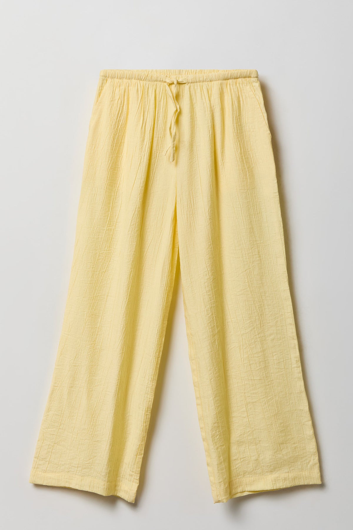 Textured Flowy Wide Leg Pant - Pale Yellow