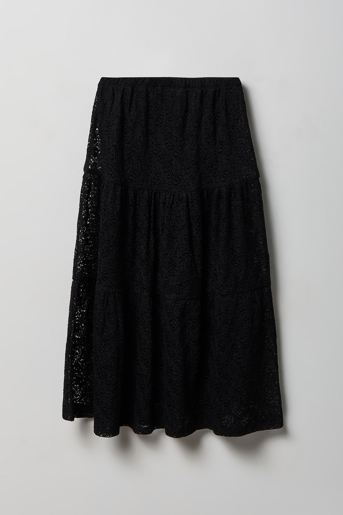 Girls Lace Tiered Maxi Skirt - Black