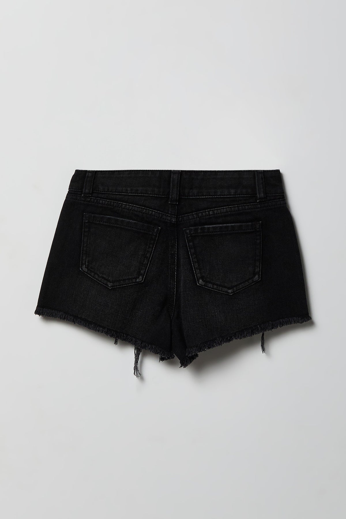 Alt View 2. Girls Ripped High Rise Denim Short with Keychain - Black