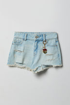 Girls Ripped High Rise Denim Short with Keychain
