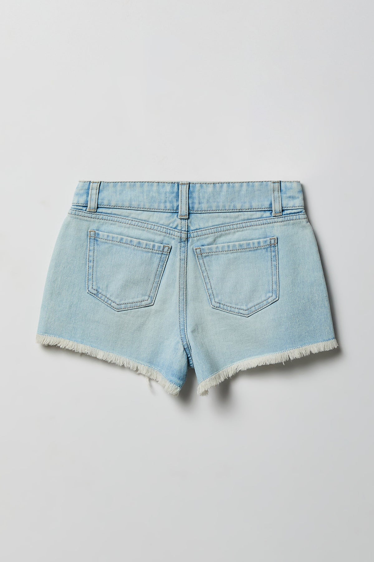 Alt View 2. Girls Ripped High Rise Denim Short with Keychain - Baby Blue