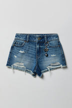 Girls Ripped High Rise Denim Short with Keychain