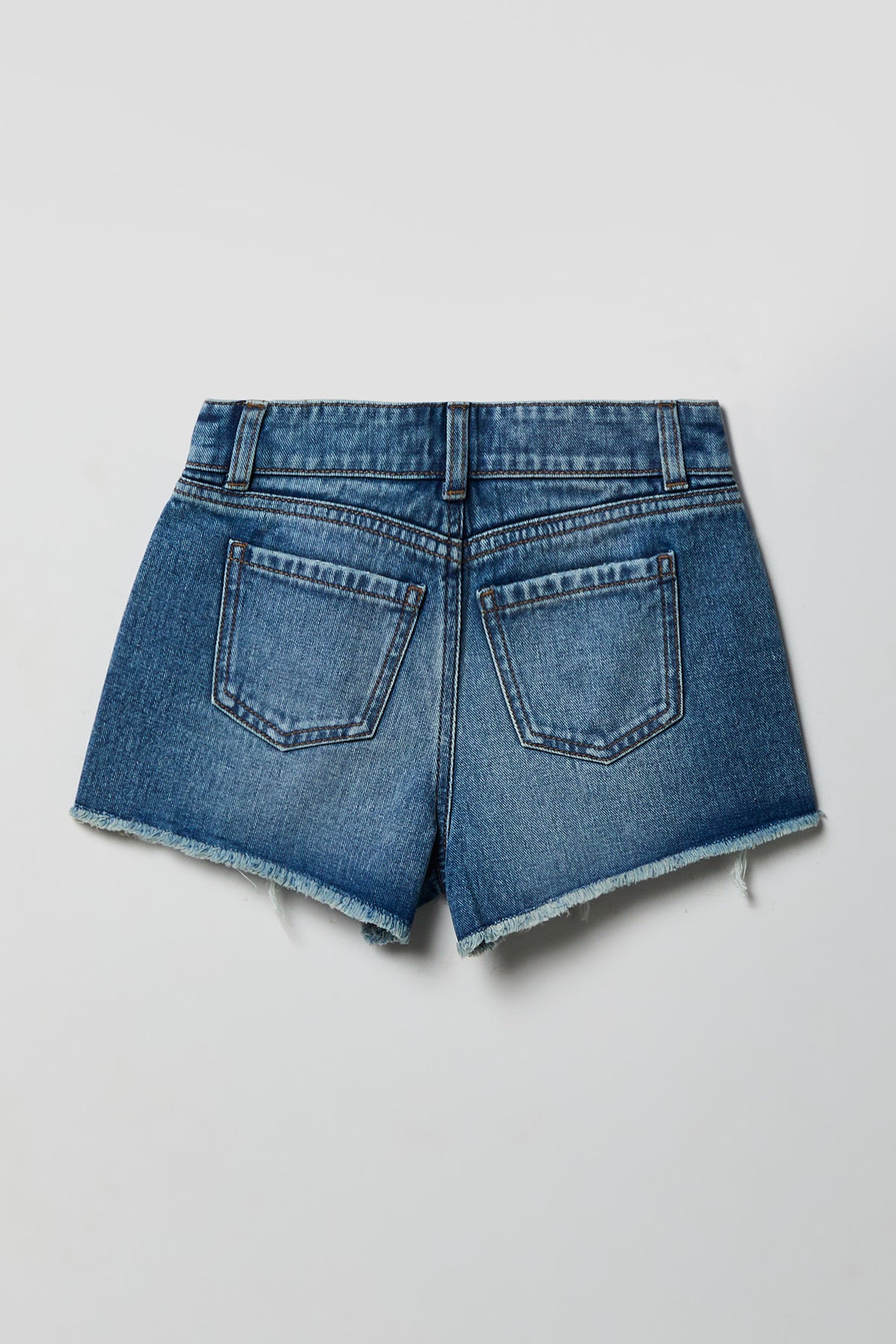 Alt View 2. Girls Ripped High Rise Denim Short with Keychain - Medium Blue