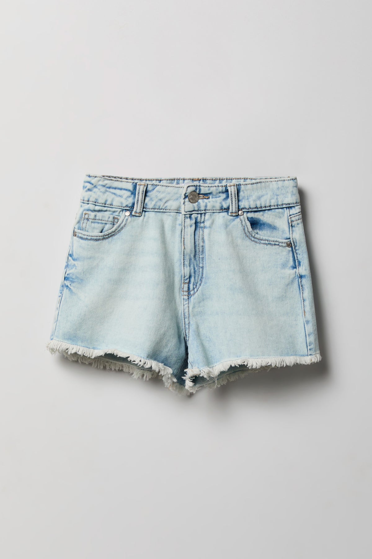 Short en denim à taille haute avec surpiqûres pour fille