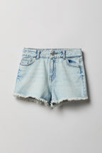 Short en denim à taille haute avec surpiqûres pour fille