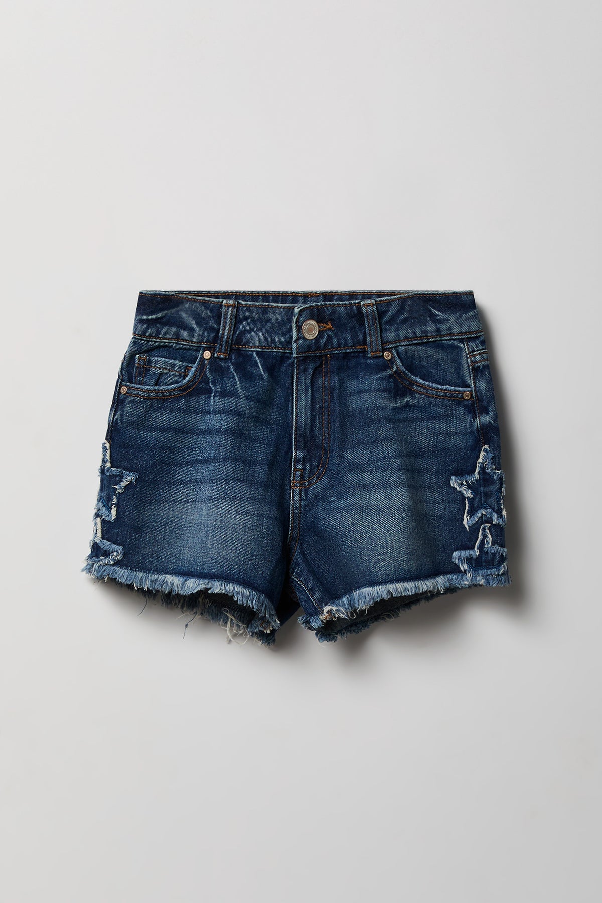 Short en denim à taille haute avec surpiqûres pour fille