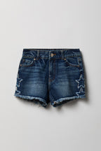 Short en denim à taille haute avec surpiqûres pour fille