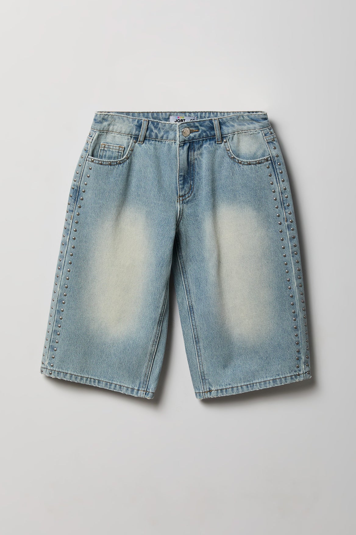 Girls Studded Low Rise Jort - Sky Blue
