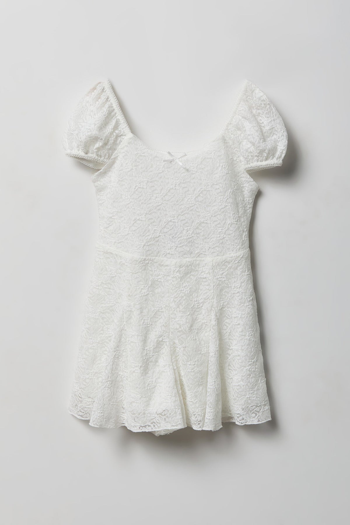 Girls Lace Romper Dress - White