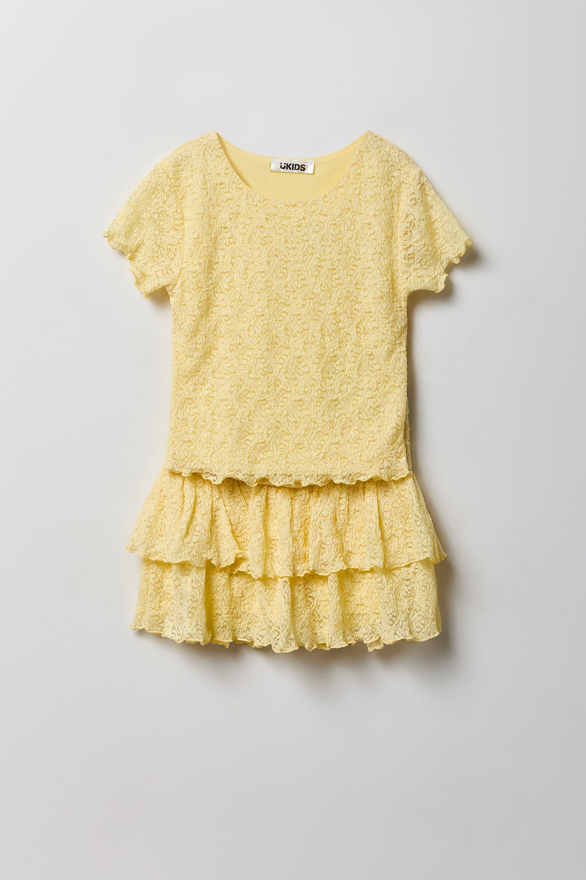 Girls Lace Tee & Skort Set - Pale Yellow