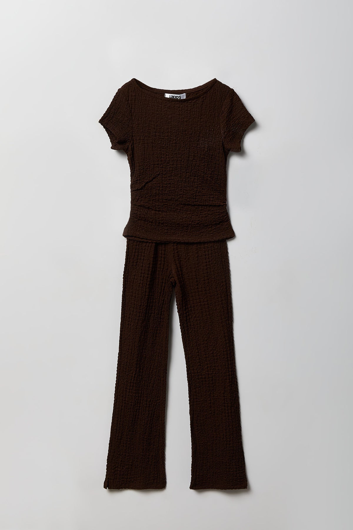 Girls Textured Top & Pant Set - Brown