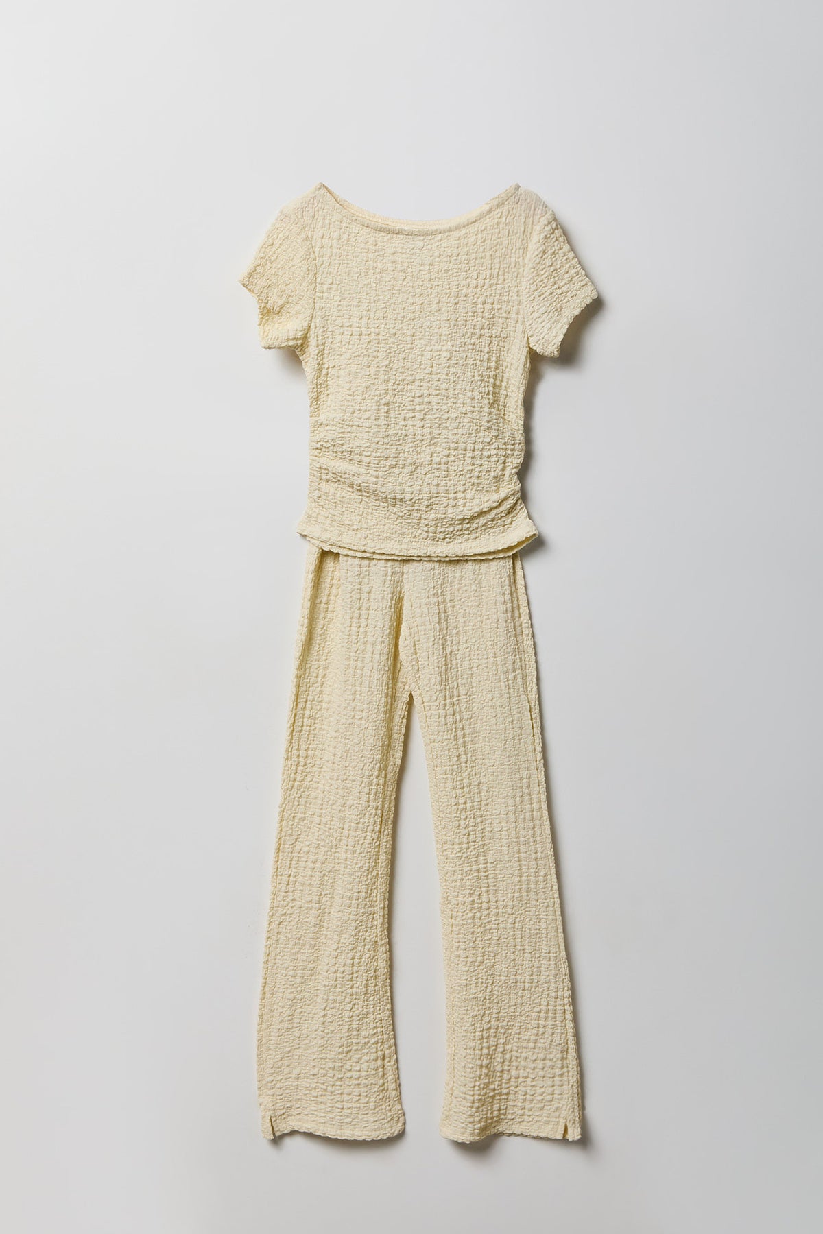 Girls Textured Top & Pant Set - Ivory