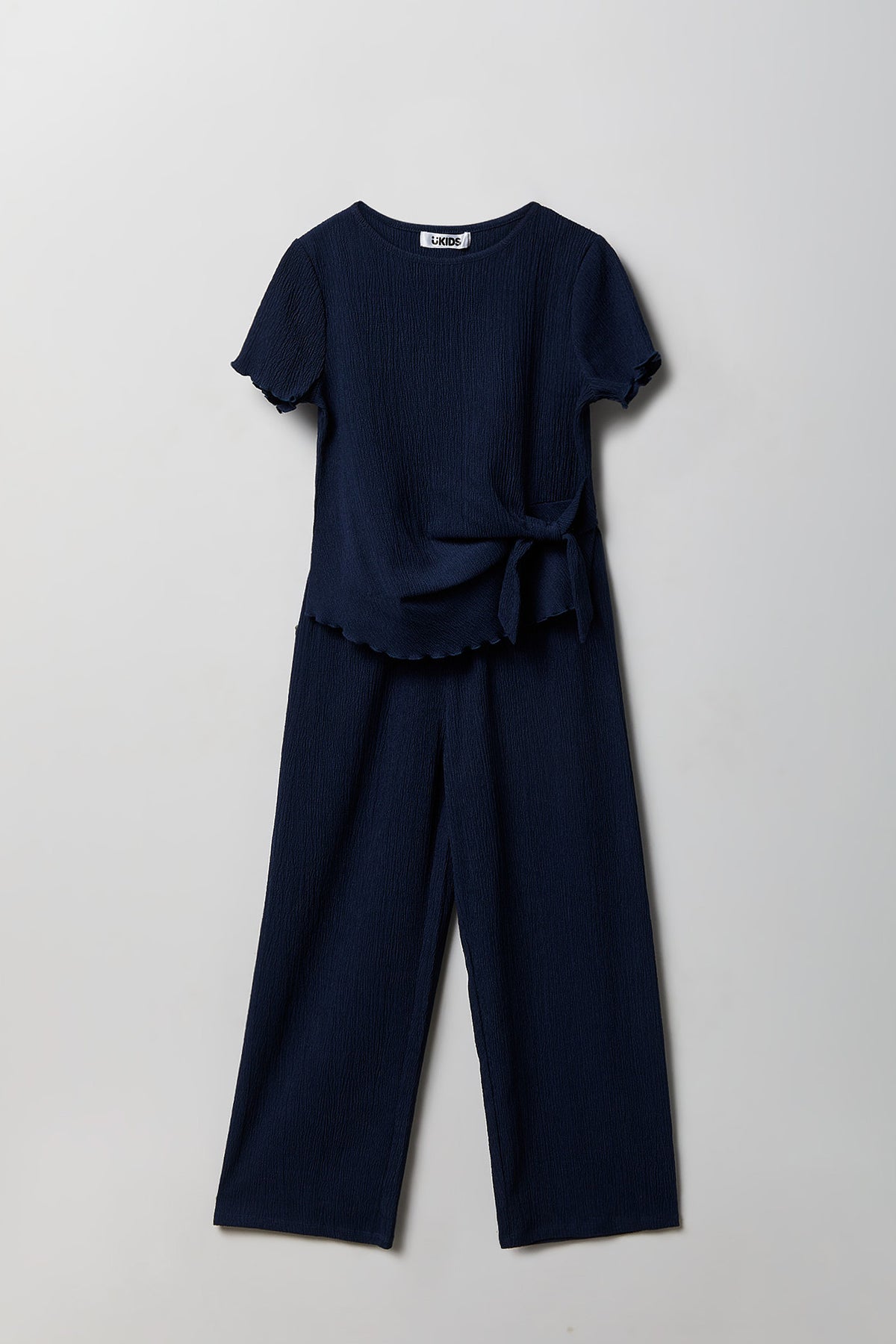 Ensemble avec haut texturé à attaches latérales et pantalon pour fille