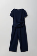 Ensemble avec haut texturé à attaches latérales et pantalon pour fille