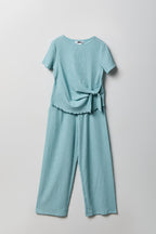 Ensemble avec haut texturé à attaches latérales et pantalon pour fille