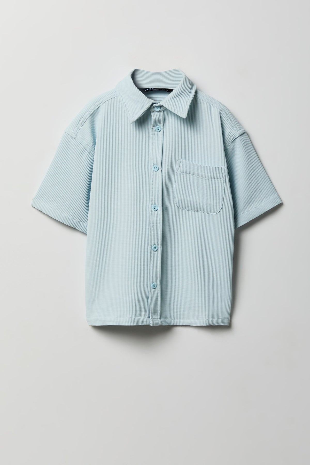 Boys Textured Button-Up Collared Boxy Top - Light Blue