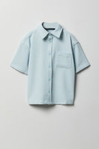 Boys Textured Button-Up Collared Boxy Top