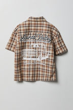 Boys Poplin Plaid Graphic Collared Boxy Top