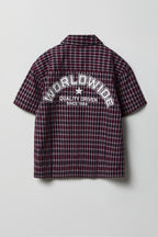 Boys Poplin Plaid Graphic Collared Boxy Top