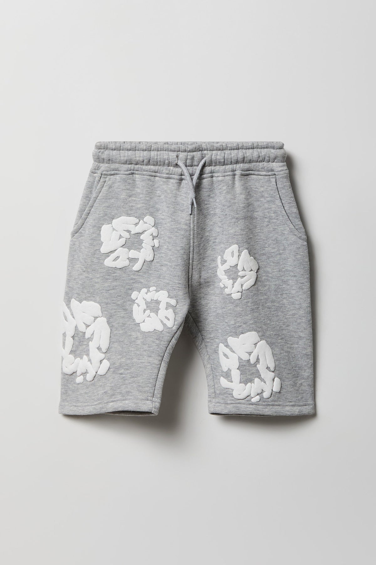 Boys Puff Print Fleece Short - Heather Grey