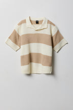 Boys Striped Knit Johnny Collar Polo