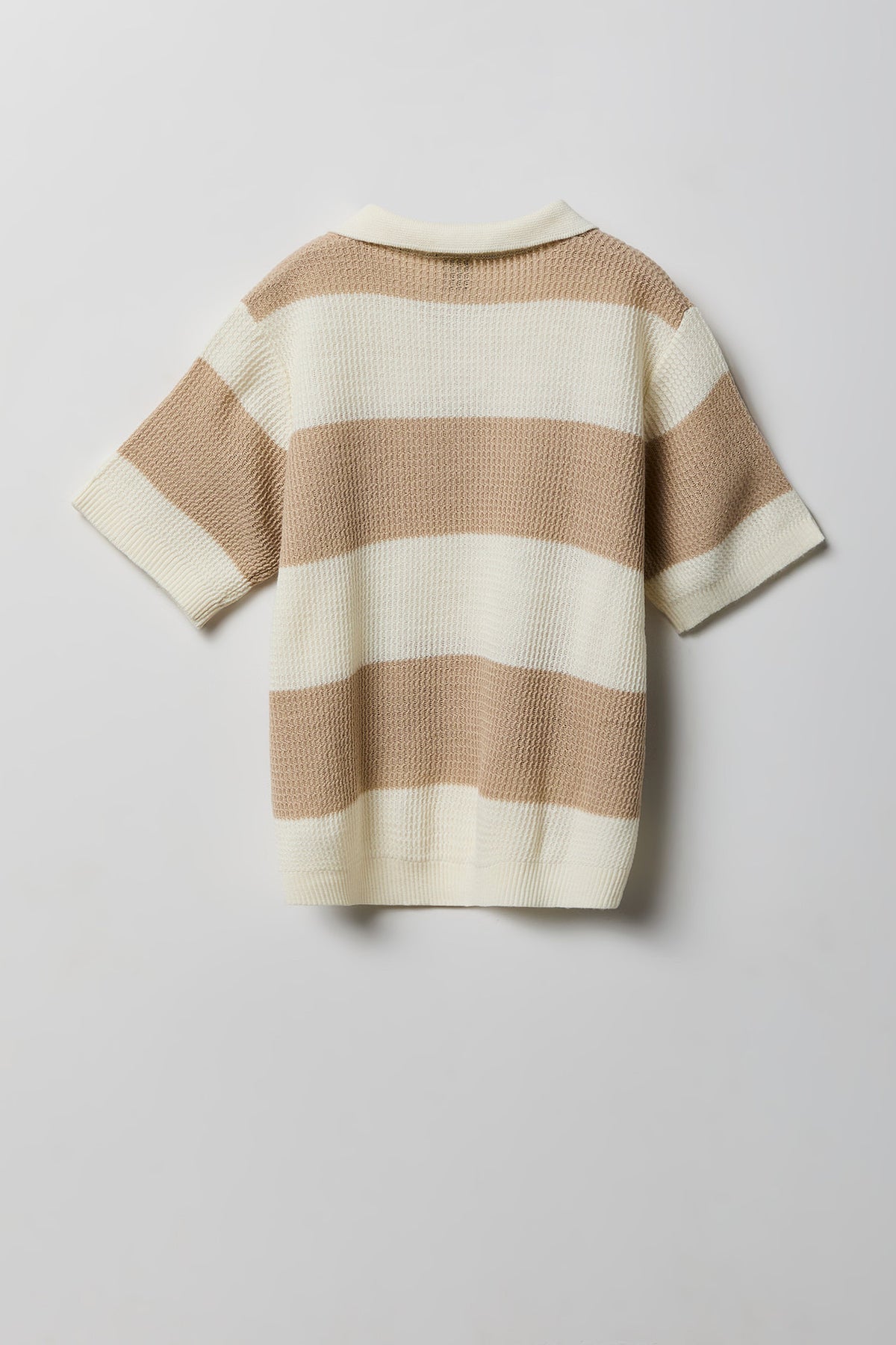 Alt View 2. Boys Striped Knit Johnny Collar Polo - Tan