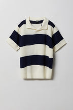 Boys Striped Knit Johnny Collar Polo