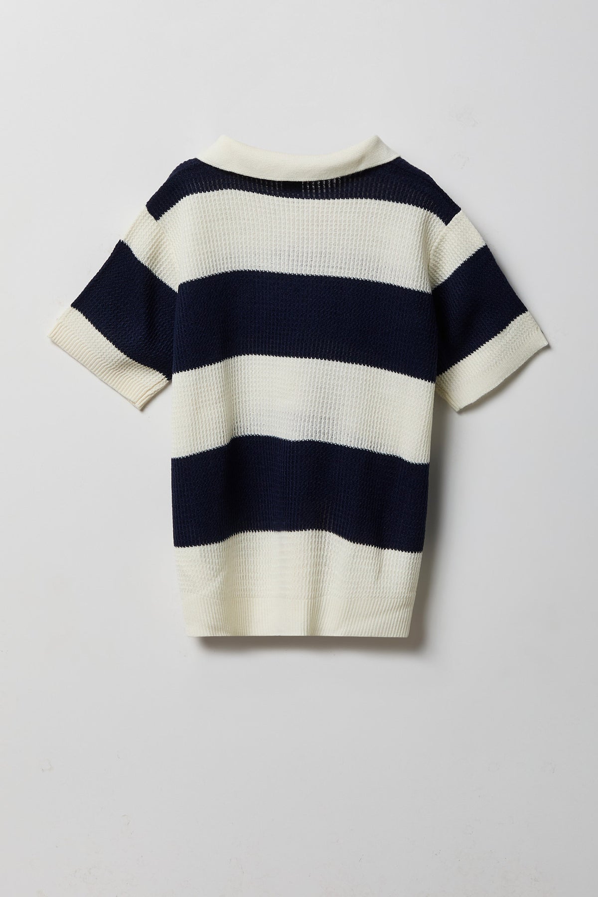 Alt View 2. Boys Striped Knit Johnny Collar Polo - Navy