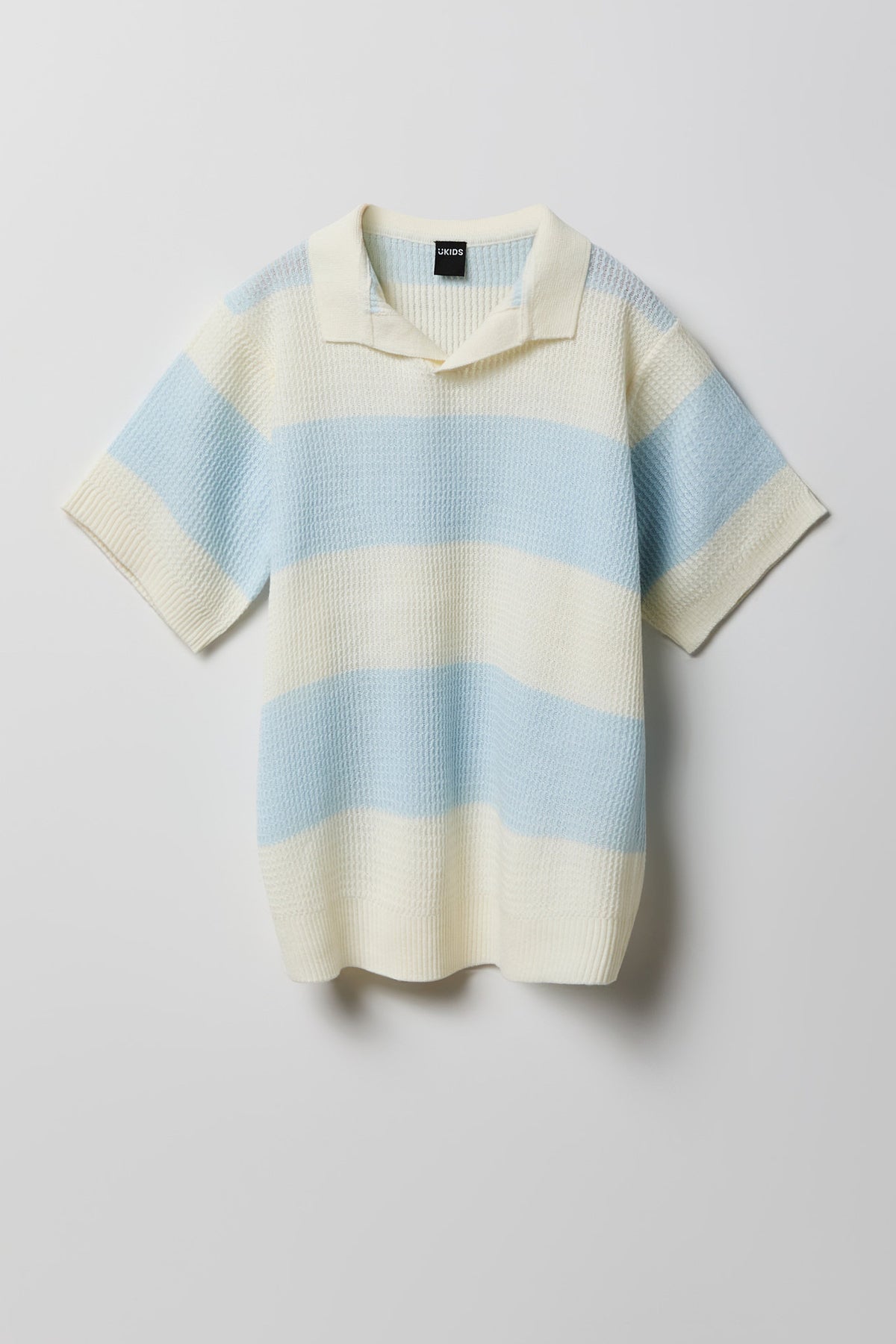 Boys Striped Knit Johnny Collar Polo - Light Blue