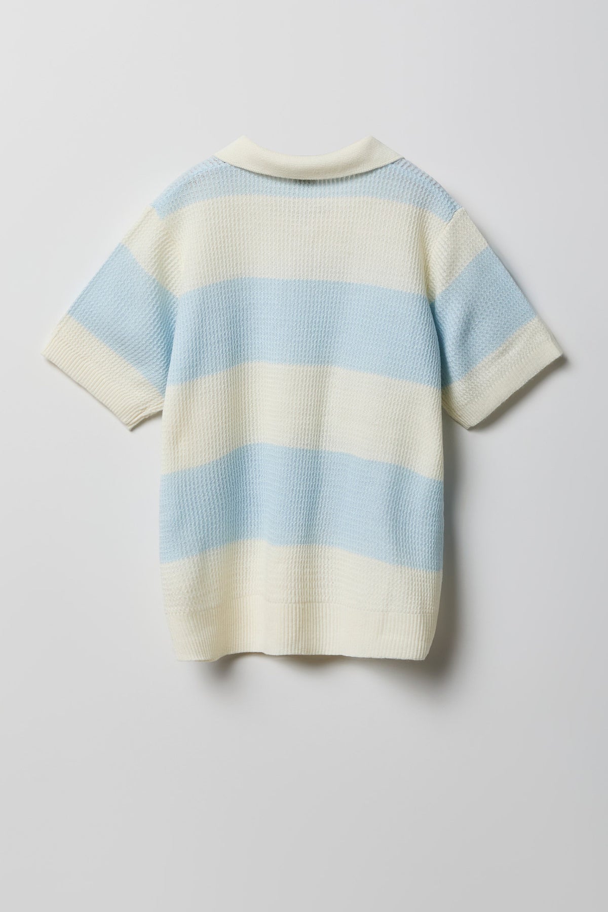 Alt View 2. Boys Striped Knit Johnny Collar Polo - Light Blue