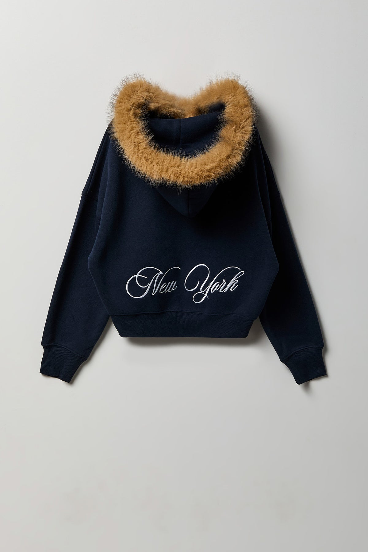 Alt View 2. Faux Fur Trim Graphic Zip Hoodie - Navy