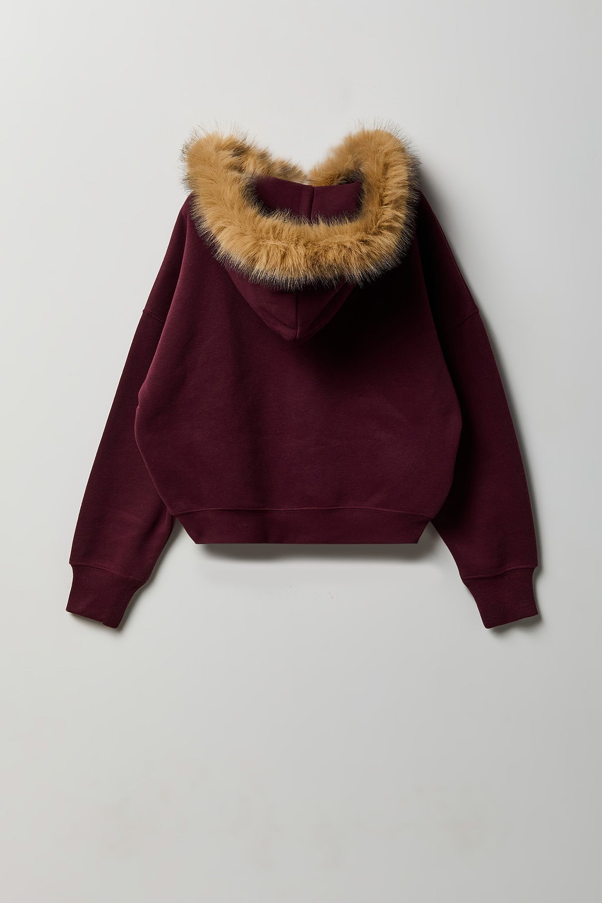 Alt View 2. Faux Fur Trim Graphic Zip Hoodie - Burgundy