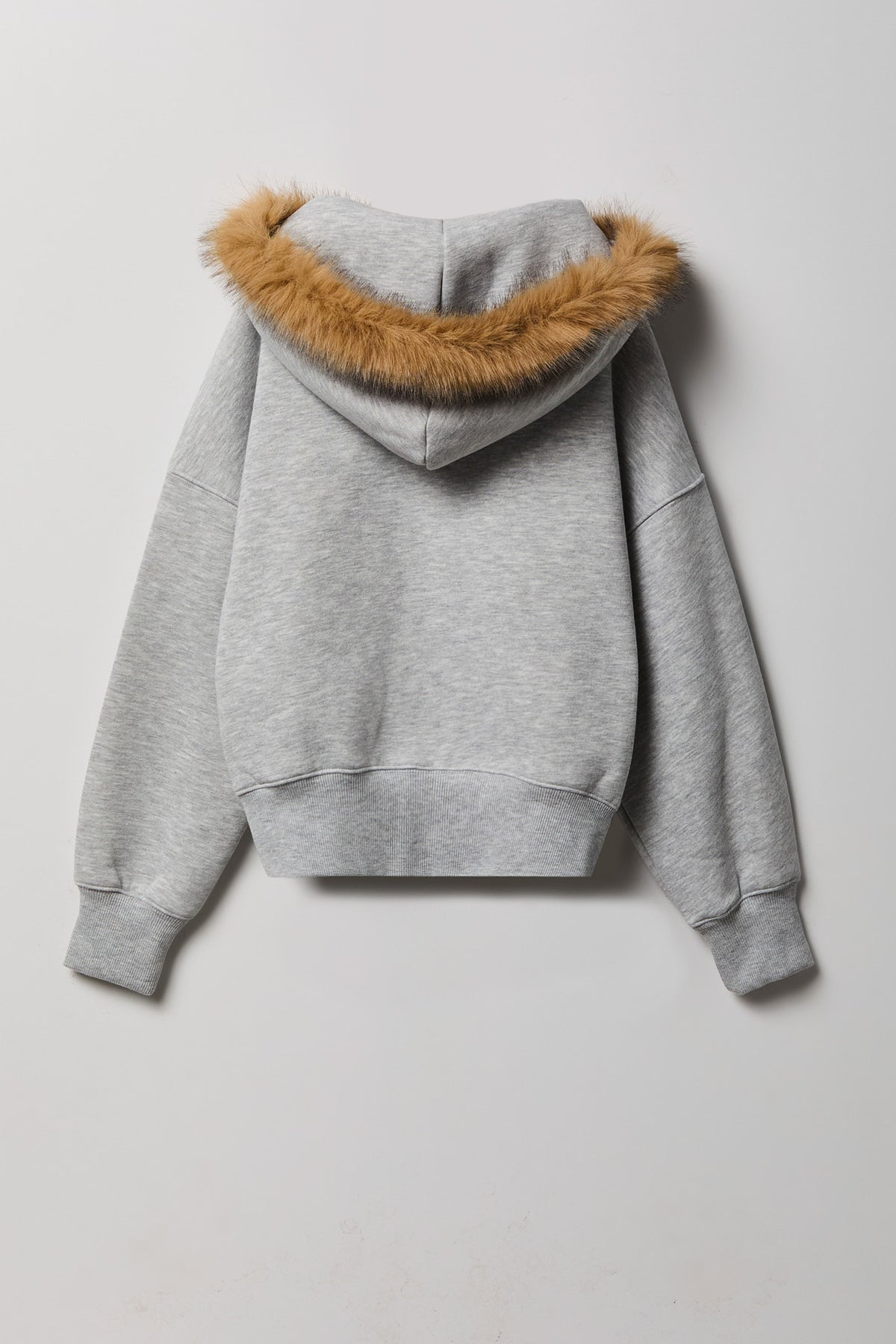 Alt View 2. Girls Luxe Fleece Faux Fur Trim Zip Hoodie - Heather Grey