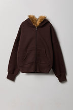 Girls Luxe Fleece Faux Fur Trim Zip Hoodie