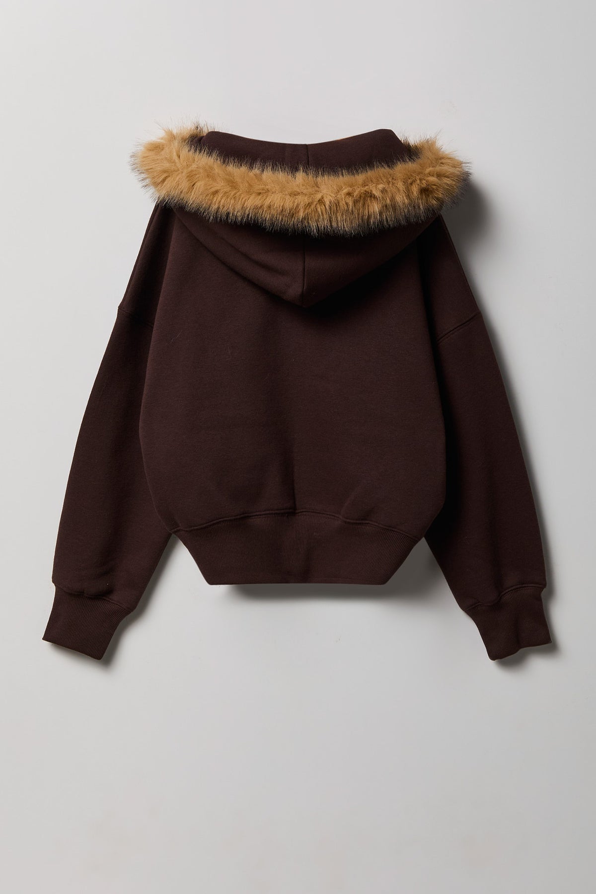 Alt View 2. Girls Luxe Fleece Faux Fur Trim Zip Hoodie - Brown