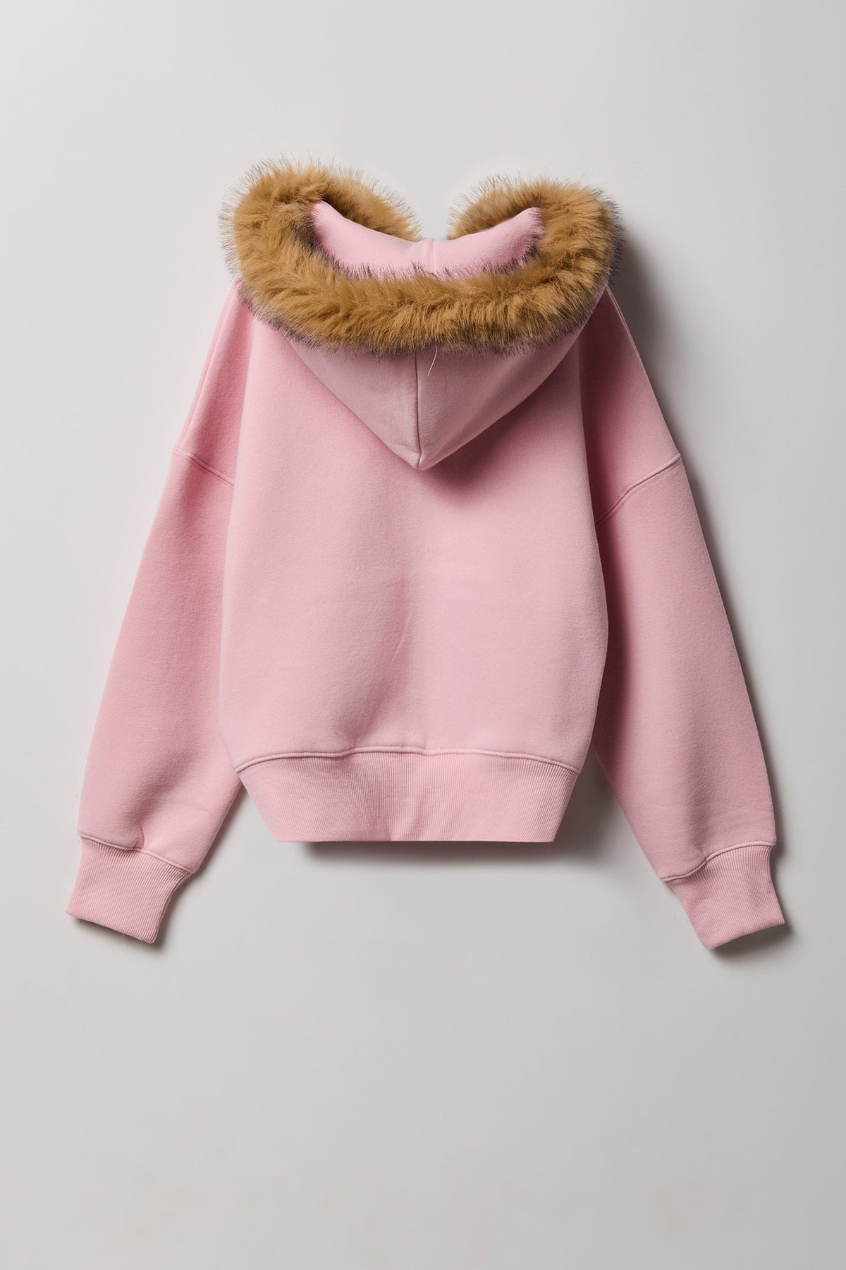 Alt View 2. Girls Luxe Fleece Faux Fur Trim Zip Hoodie - Light Pink