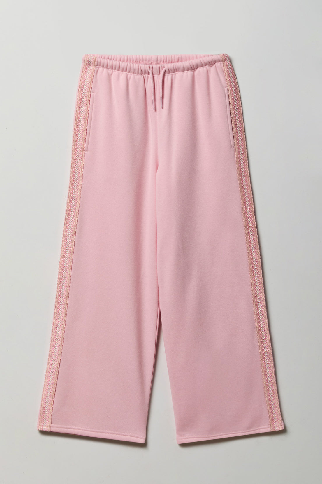 Girls Embroidered Trim Wide Leg Sweatpant - Light Pink
