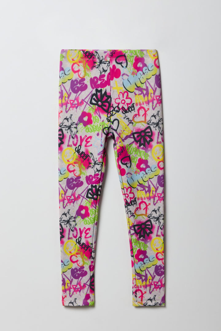 Girls Faux Fur Lined Printed Legging