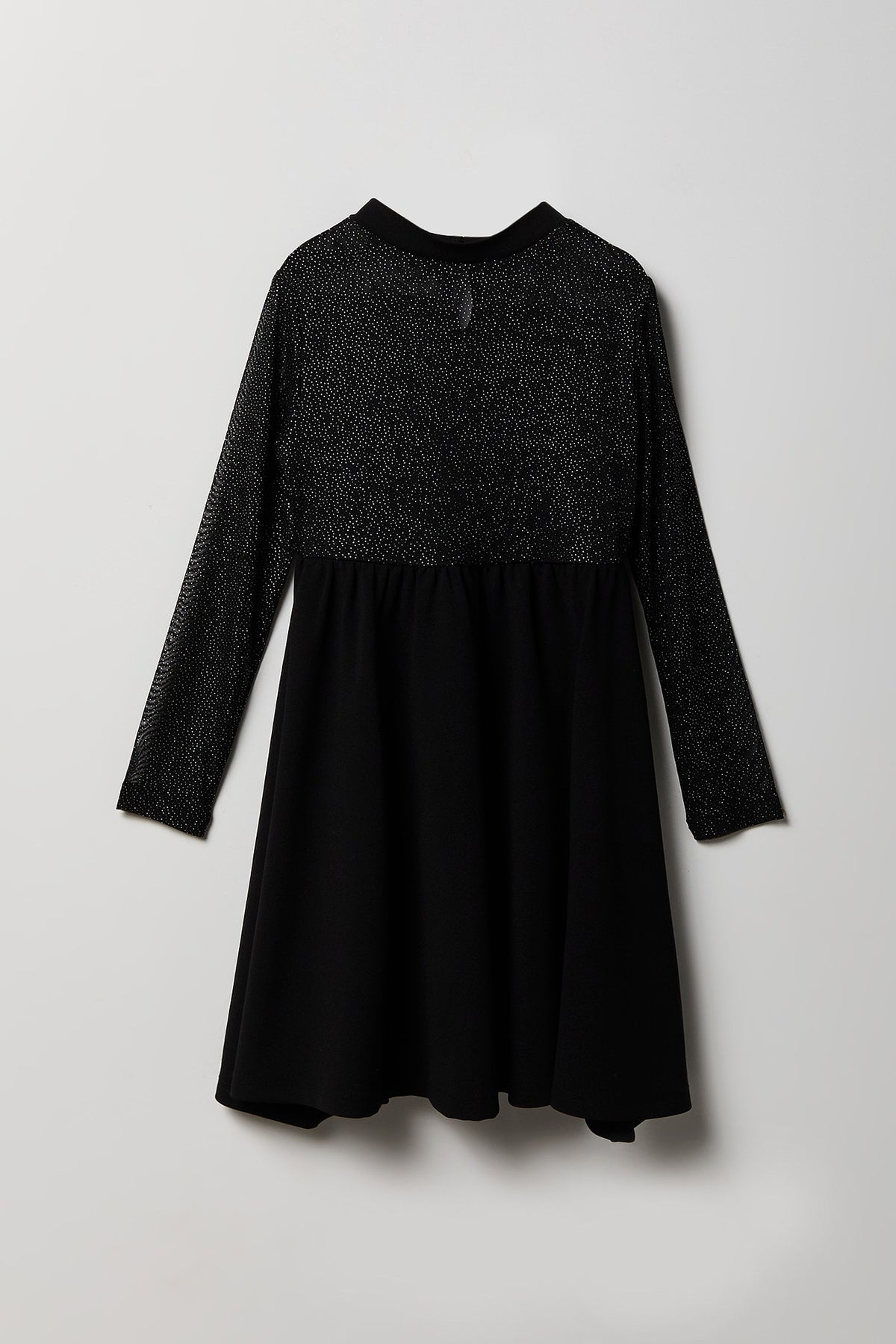 Girls Mesh Long Sleeve Skater Dress - Black