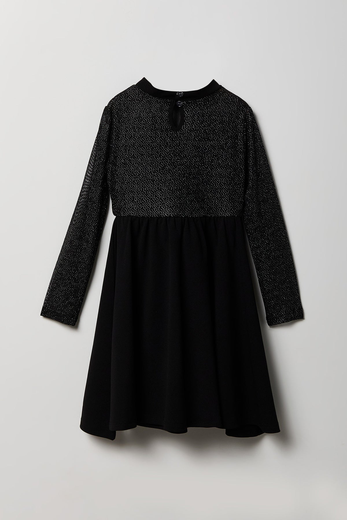Alt View 2. Girls Mesh Long Sleeve Skater Dress - Black