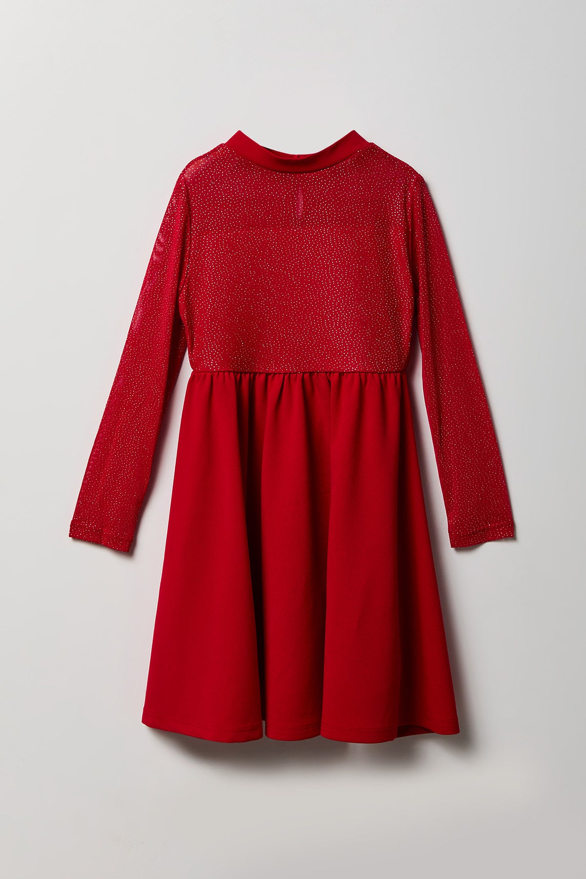 Girls Mesh Long Sleeve Skater Dress - Red