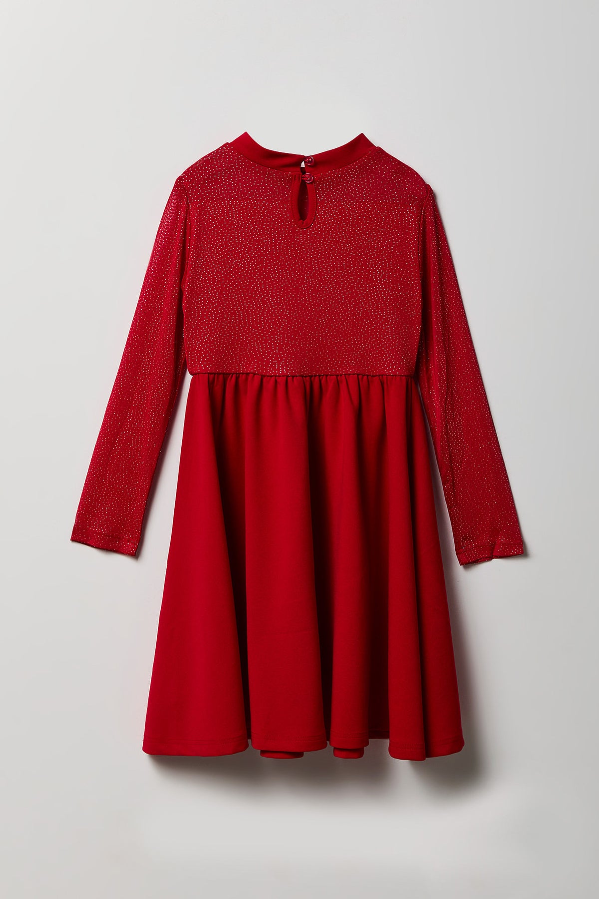 Alt View 2. Girls Mesh Long Sleeve Skater Dress - Red