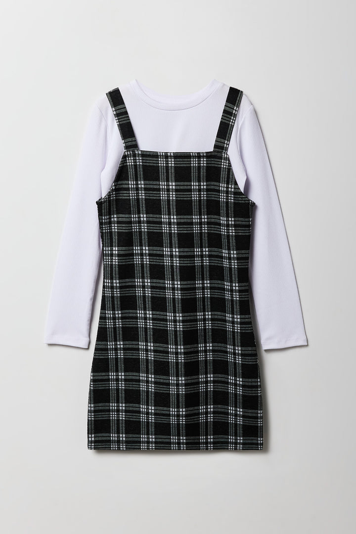 Ensemble avec robe à carreaux et haut à manches longues pour fille