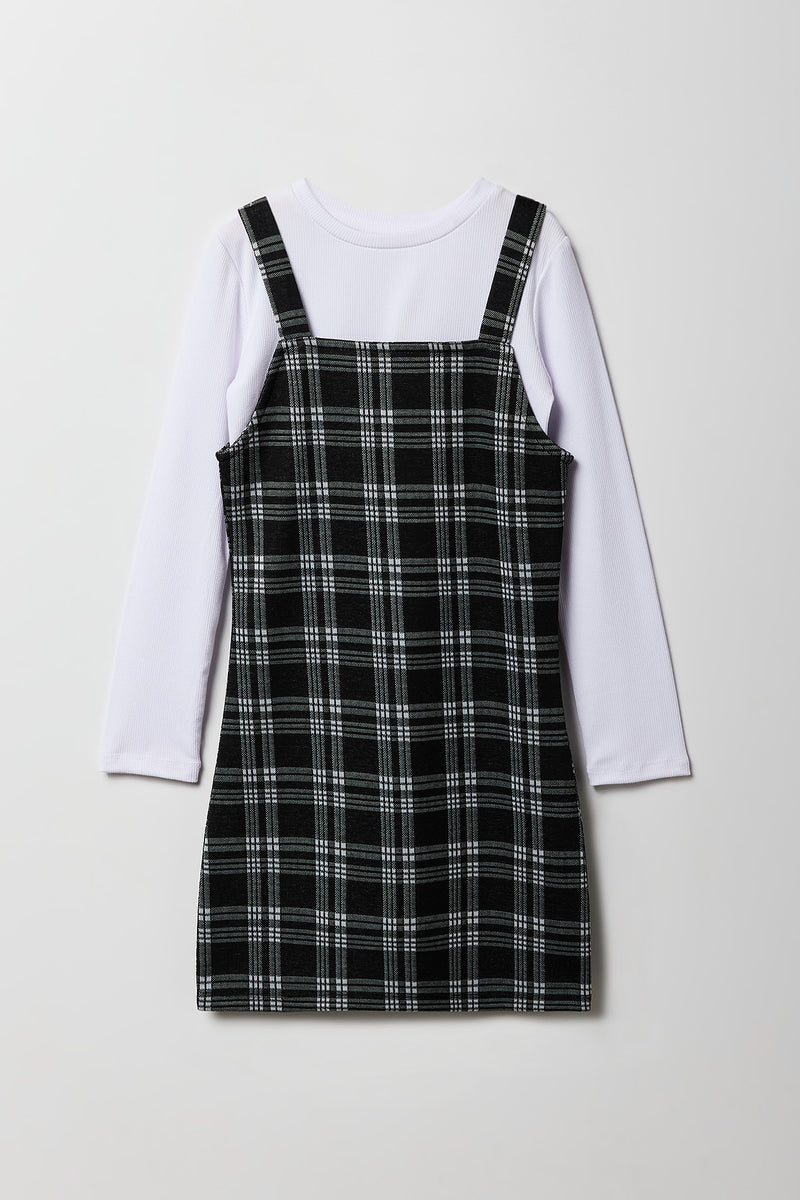 Ensemble avec robe à carreaux et haut à manches longues pour fille