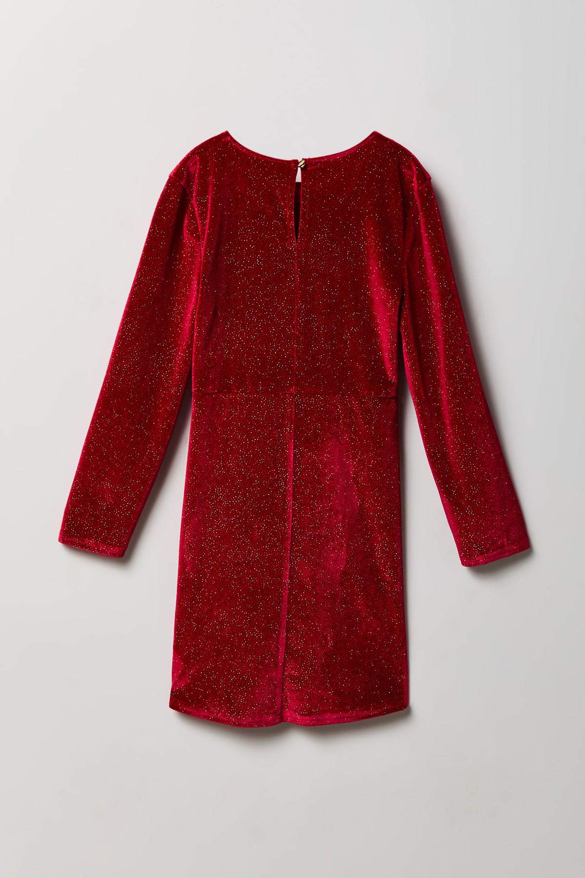 Alt View 2. Girls Sparkly Velour Ruched Dress - Red