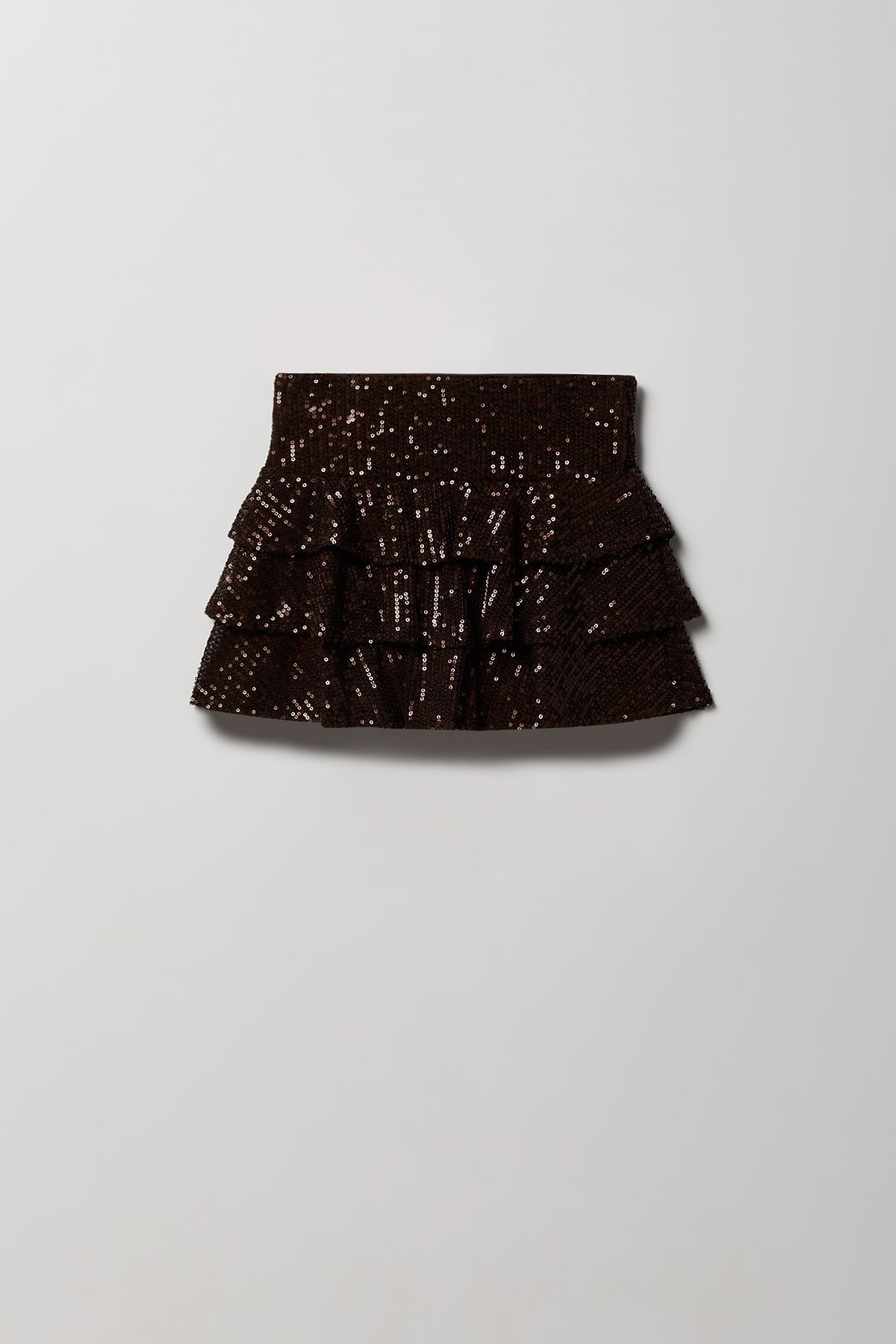 Girls Sequin Tiered Skirt - Dark Brown